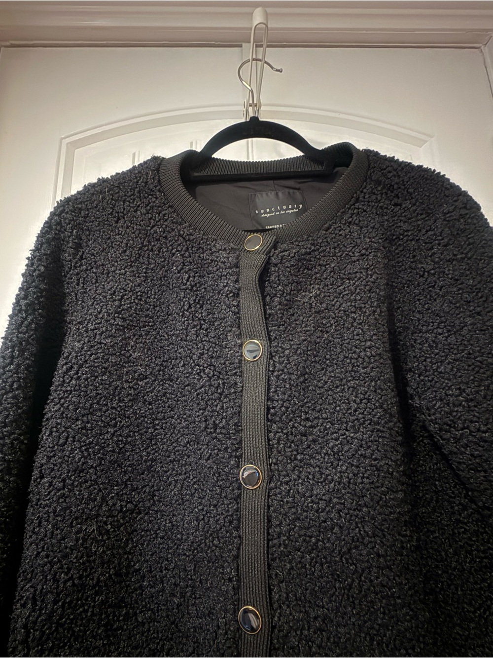 Sanctuary Black Teddy Jacket with Ribbed Neckline